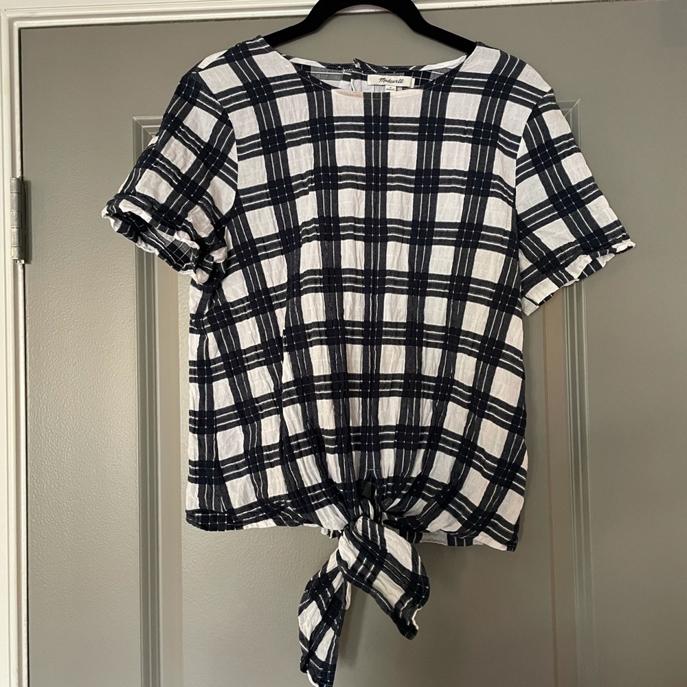 Madewell 98% cotton checkered tie top size medium